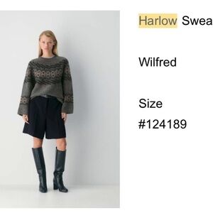Wilfred Fair Isle Crewneck Sweater - Gray with Pink Accents